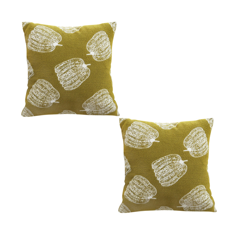 2X Throw Pillows Polyester Cotton 50x50x18cm Autumn Pumpkin Print Green