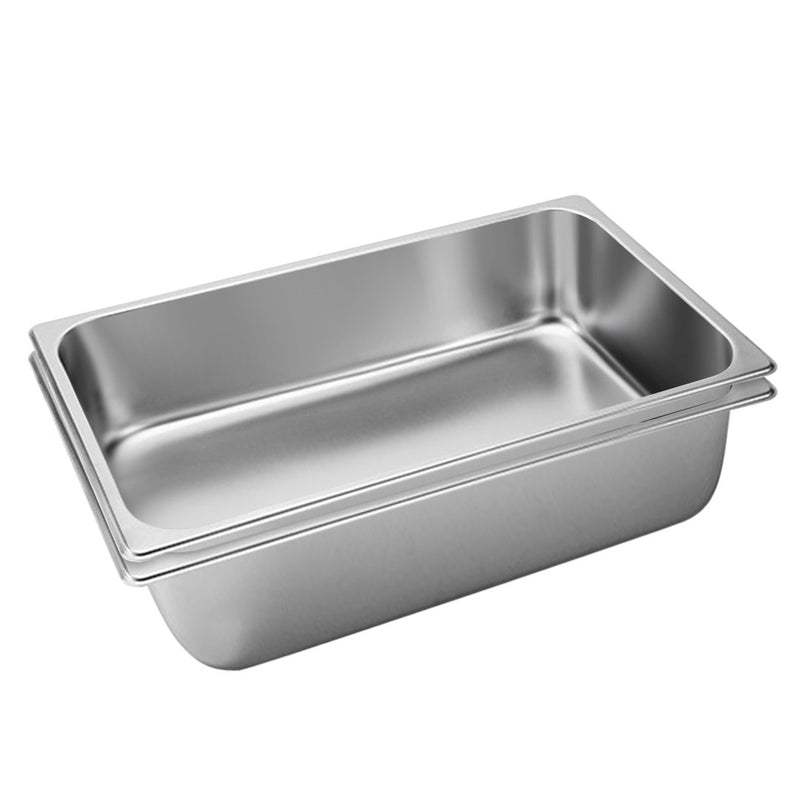 2X Full Size 1/1 GN Pan 15cm Deep Stainless Steel Stackable Commercial