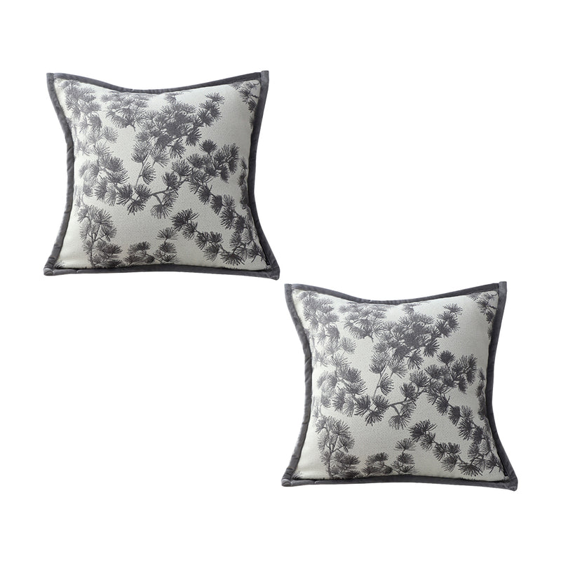 2X 45cm Throw Pillow Off White Wide Border Branch Pine Needle Pattern Decor