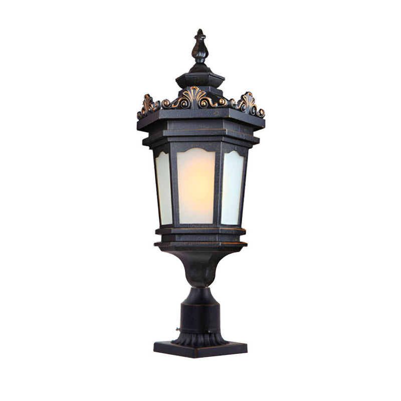 Antique Style 72cm Outdoor Post Light Aluminum And Glass Black Garden Lamp