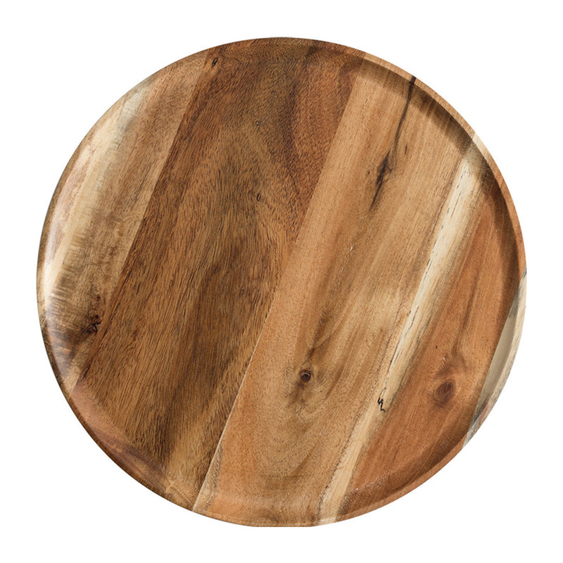 Serving Tray Acacia Wood 25cm Round Removable Slate Center Brown