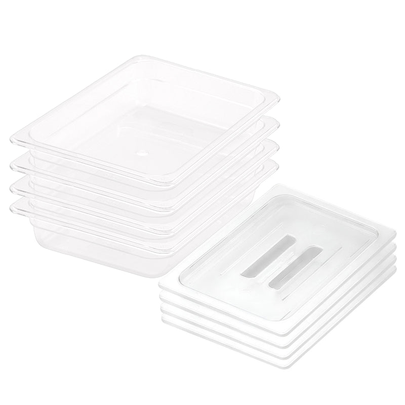 Clear Polycarbonate Gastronorm 1/2 Pan 65mm With Lid Bundle of 4