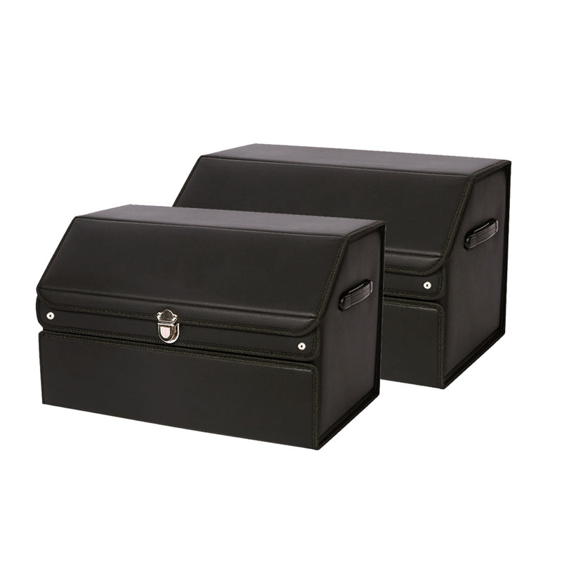 2X Car Trunk Organizer 56cm Leather Foldable With Removable Divider Lock Black