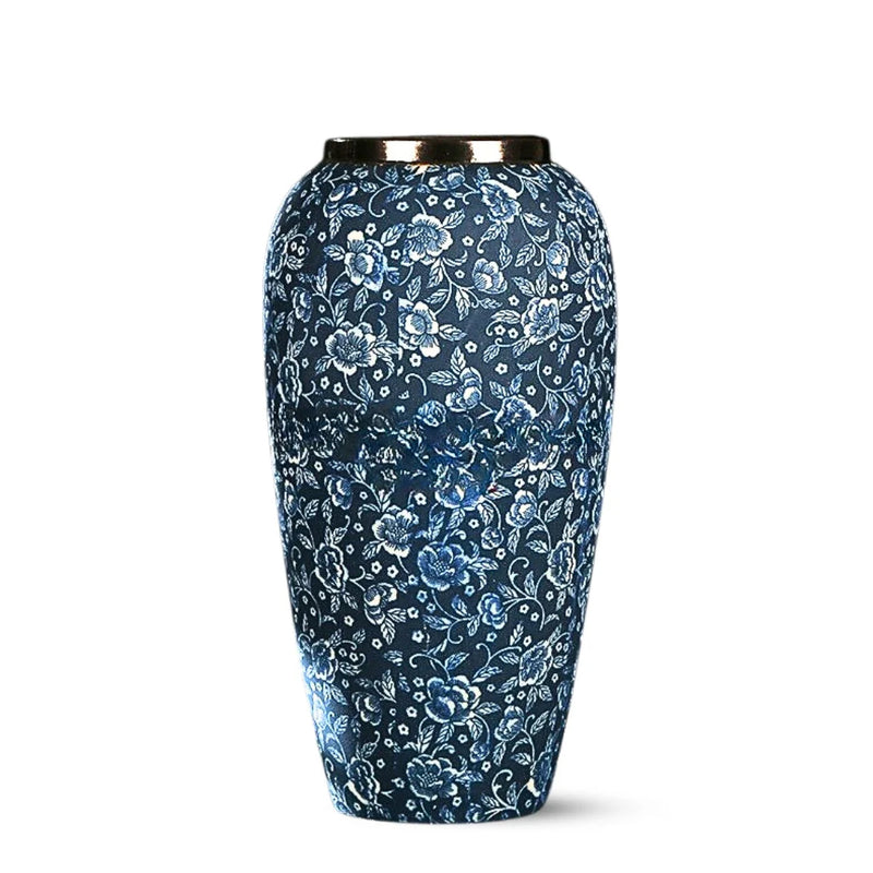 Large Ceramic Flower Vase 35x17cm Blue White Floral Home Decor Centerpiece