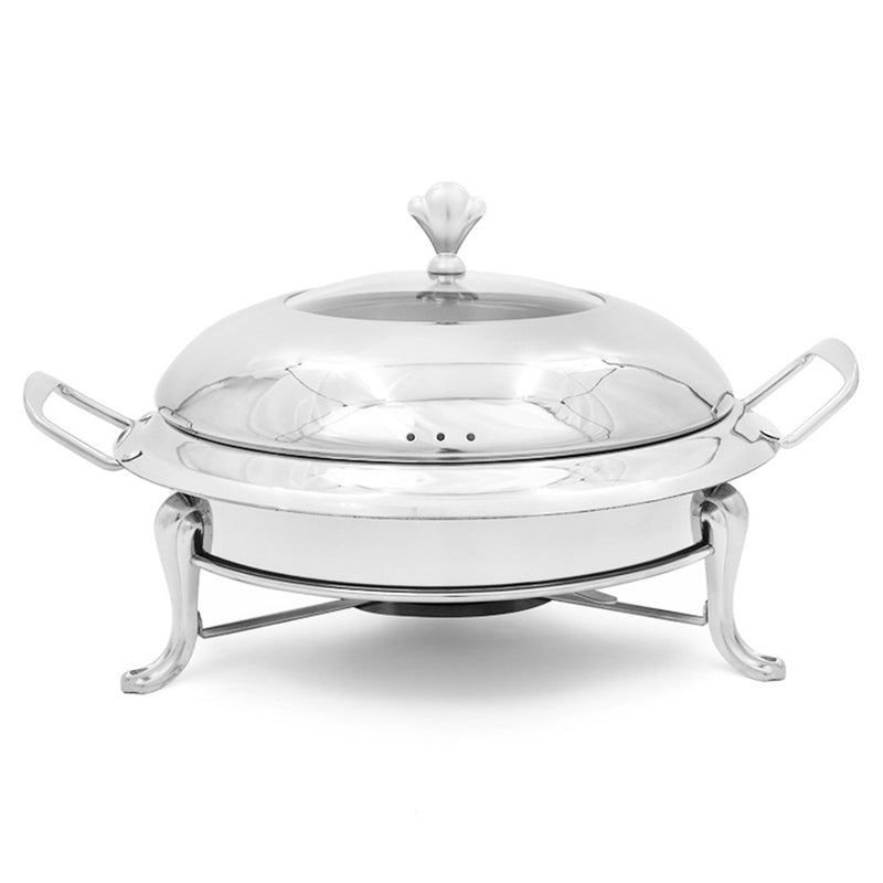 Round Stainless Steel Chafing Dish 3L Glass Top Lid Buffet Warmer