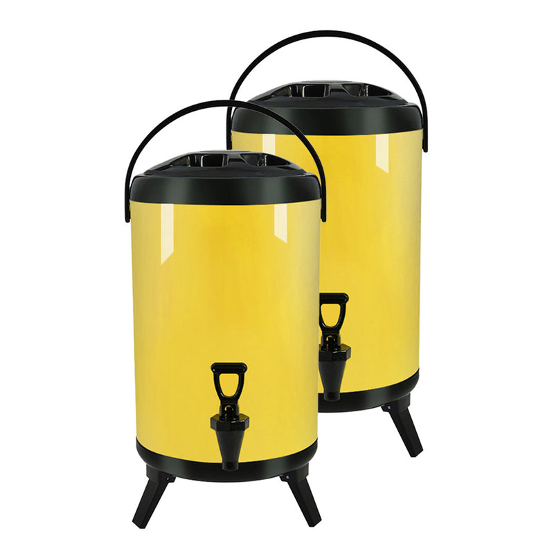 2X 18L Stainless Steel Insulated Milk Tea Beverage Dispenser With Faucet Yellow
