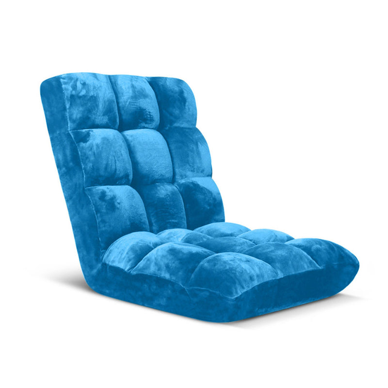 Folding Floor Recliner Chair Cushion Memory Foam Plush 108x53x10 6 Position Blue