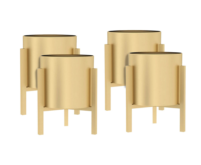 4X Gold Metal Plant Stand Set 30cm Tall 20cm Enamel Pots Corner