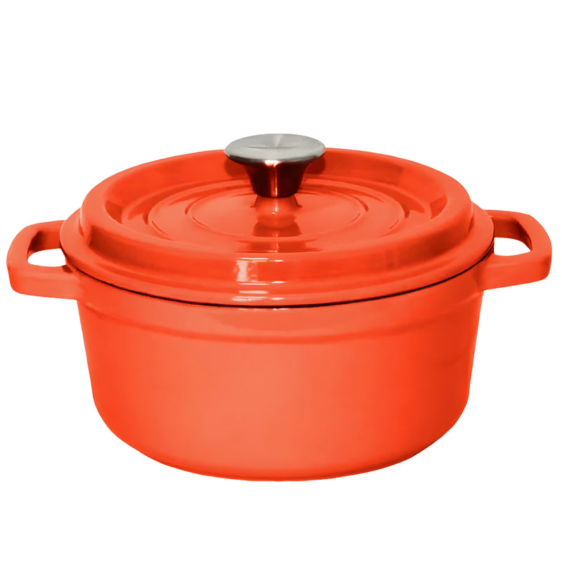 Cast Iron Enamel 24cm Casserole Stewpot With Lid 3.6L Orange Dishwasher Safe