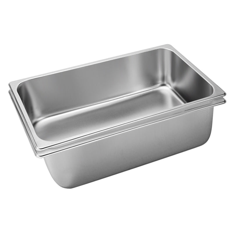 2X Full Size Stainless Steel GN Pan 20cm Deep Stackable Anti-Jam Tray