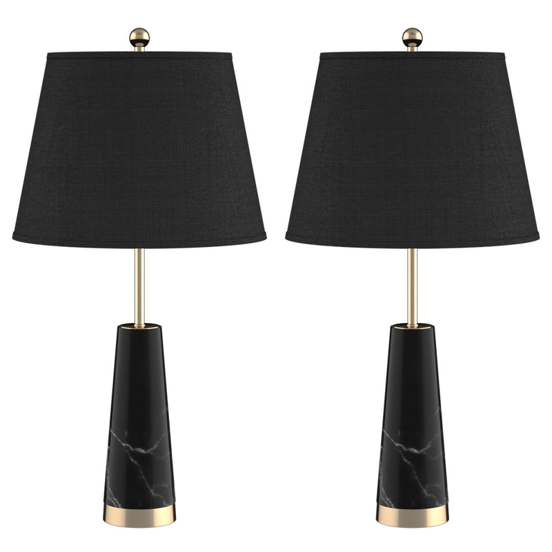 2X 68cm Black Marble Table Lamp Bedside Desk Fabric Drum Shade Cone Base