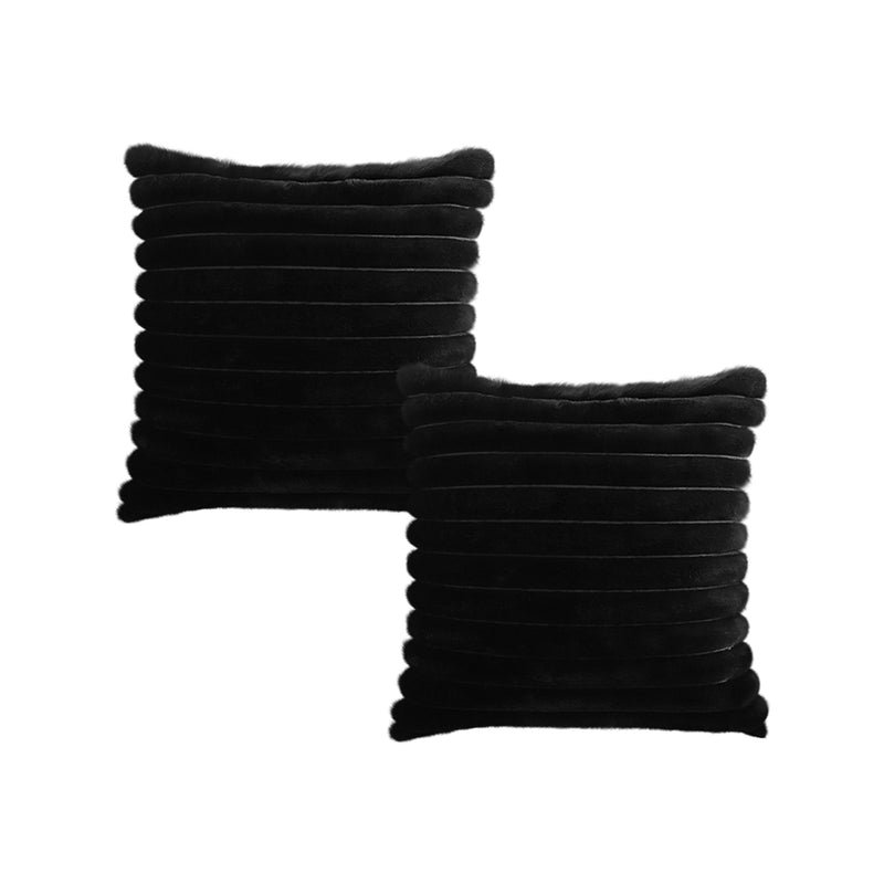 2X Velvet Polyester Cotton Throw Pillow 45Cm Square Raised Fringed Black