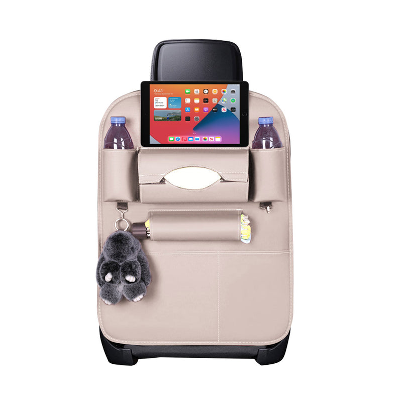 Pvc Leather Backseat Organizer 50x65cm Multi Pocket Tablet Tissue Bottle White