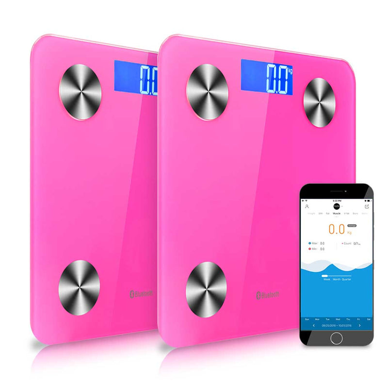 2X Bluetooth Digital Body Fat Scale 8 Mode Bathroom Health Analyzer Pink