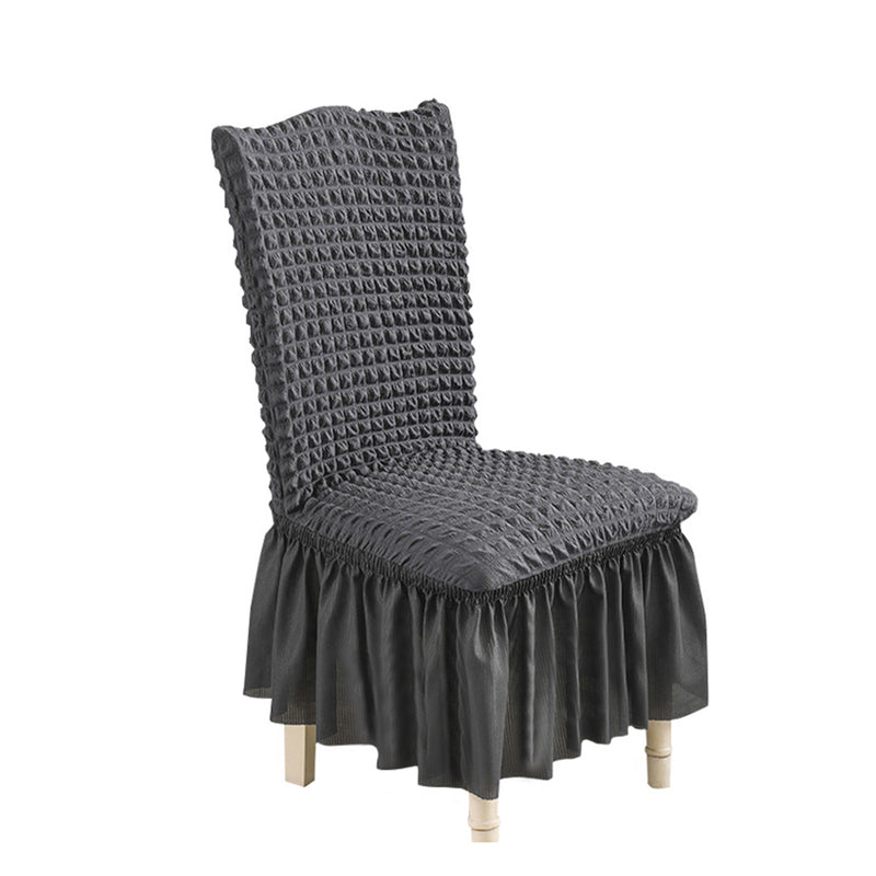 Chair Cover Stretch Polyester Ruffle Skirt Dark Grey Fits Back 45 To 60 Cm