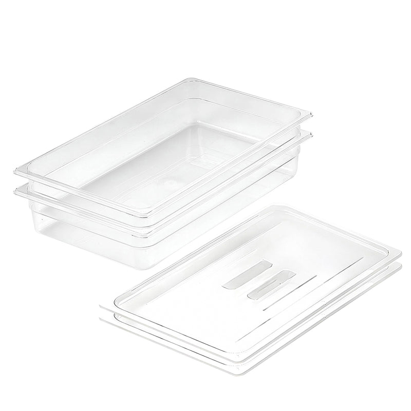 Clear Polycarbonate 100mm Gastronorm GN Pan Set of 2 with Lids Dishwasher Safe