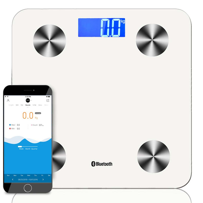 Bluetooth Digital Body Fat Scale 180kg 8 Modes Bmi White