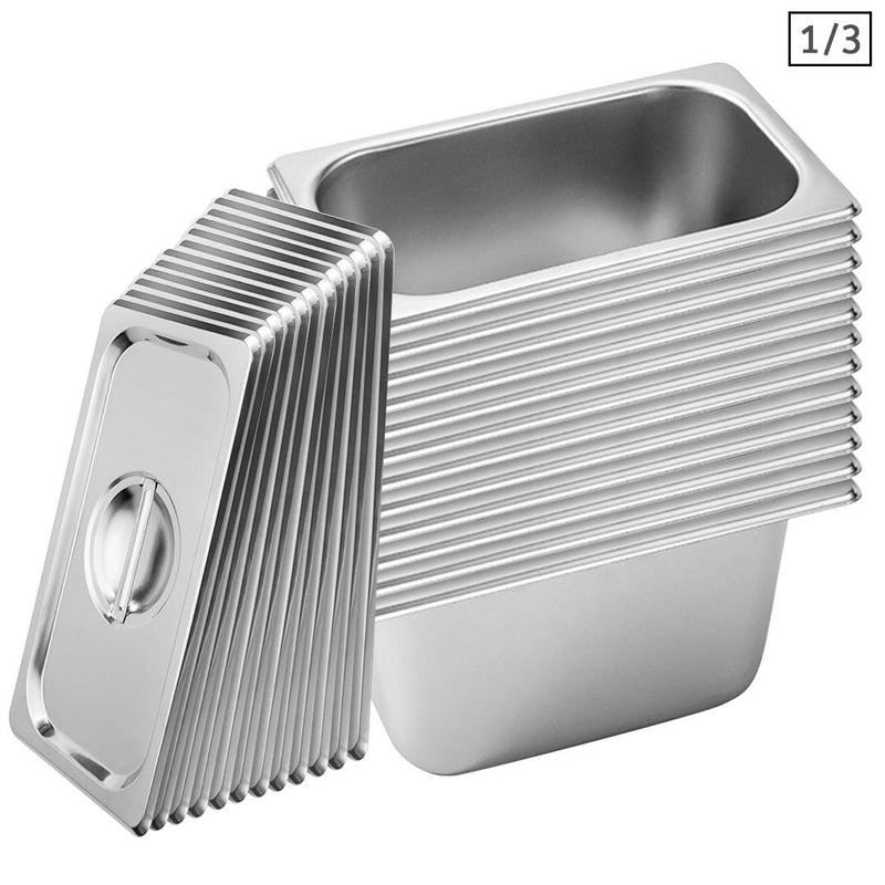 12X Gastronorm 1/3 GN Pan Stainless Steel 15cm Deep With Lid