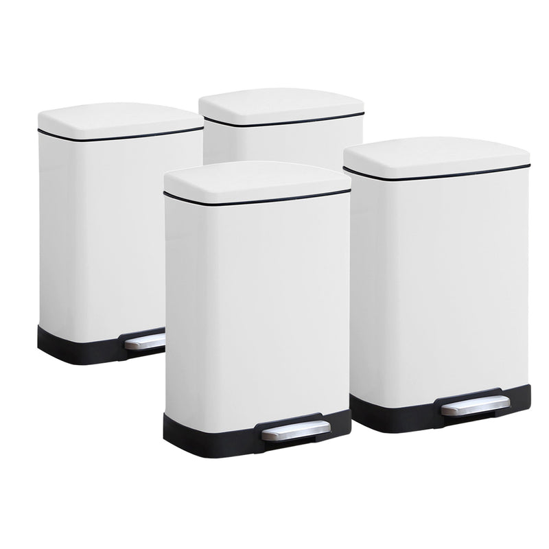 4X Stainless Steel 12L Rectangular Waste Bin Pedal Operated White Hands Free