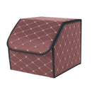 Leather Car Boot Organizer Box Small Foldable Collapsible Coffee Gold Stitch