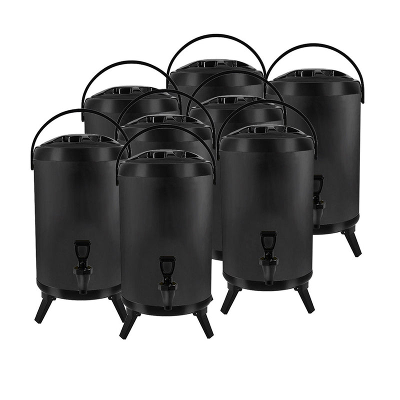 8X 10L Stainless Steel Insulated Milk Tea Beverage Dispenser With Faucet Black