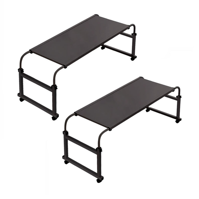 2X Adjustable Bed Desk Length 140 To 230cm Height 65 To 95cm Black Wheels