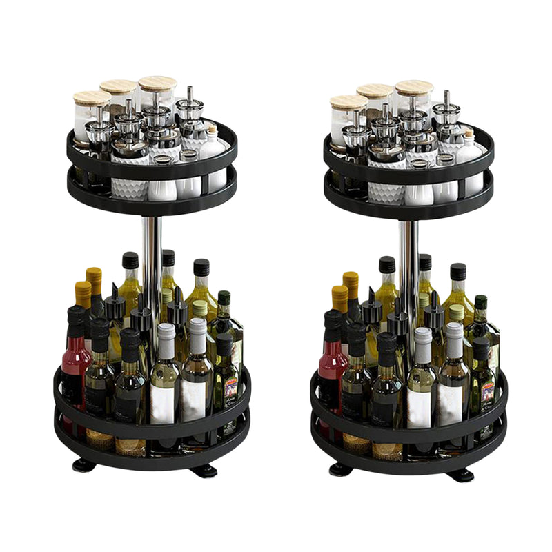 2X 2 Tier Black Steel Rotating Spice Rack Organizer Kitchen Counter Shelf