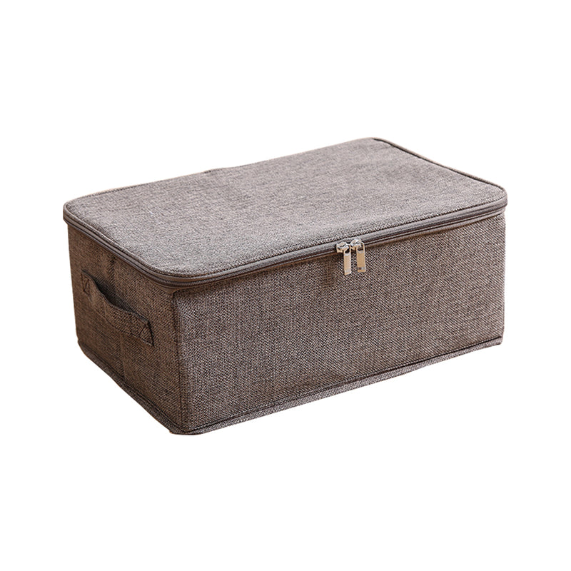 Small Fabric Foldable Portable Storage Box Double Zipper 38cmx26cmx15cm Coffee