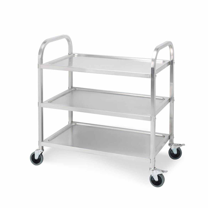3 Tier Stainless Steel Kitchen Trolley Utility Cart With Locking Wheels 75cm