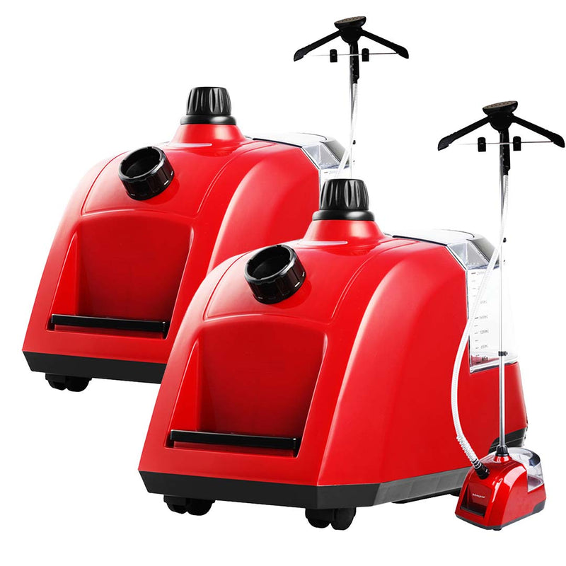 2X Portable Garment Steamer 1800W 80 Min Steam Time Red Telescopic Pole