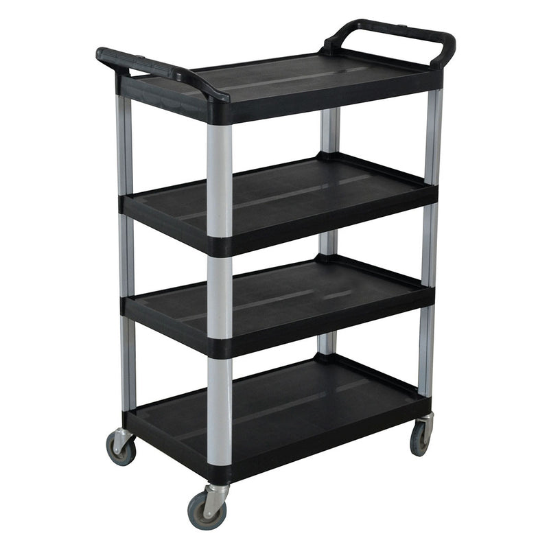 4 Tier Kitchen Cart Black PVC Metal Utility Service Trolley With Wheels