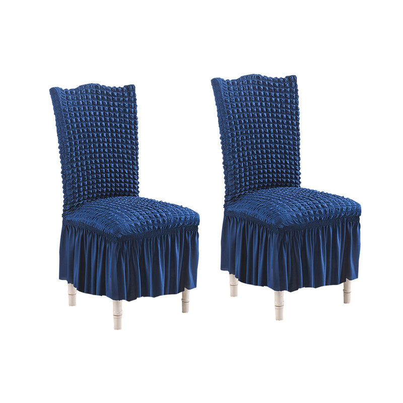 2X Blue Polyester Chair Cover Seat Protector Ruffle Skirt Fits Back 45 To 60 Cm