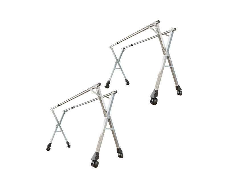 2X 2.0m Foldable Clothes Drying Rack Stainless Steel Silver Wheels 40kg
