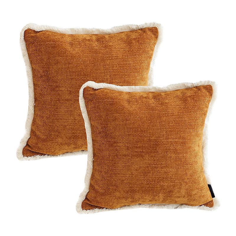 2X Sunset Orange Velvet 45cm Tassel Square Throw Pillow Plush Cushion