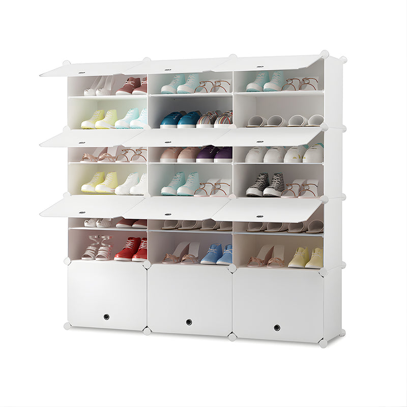 7 Tier 3 Column White Plastic Shoe Rack Organizer 125.5x32x126cm With Cover