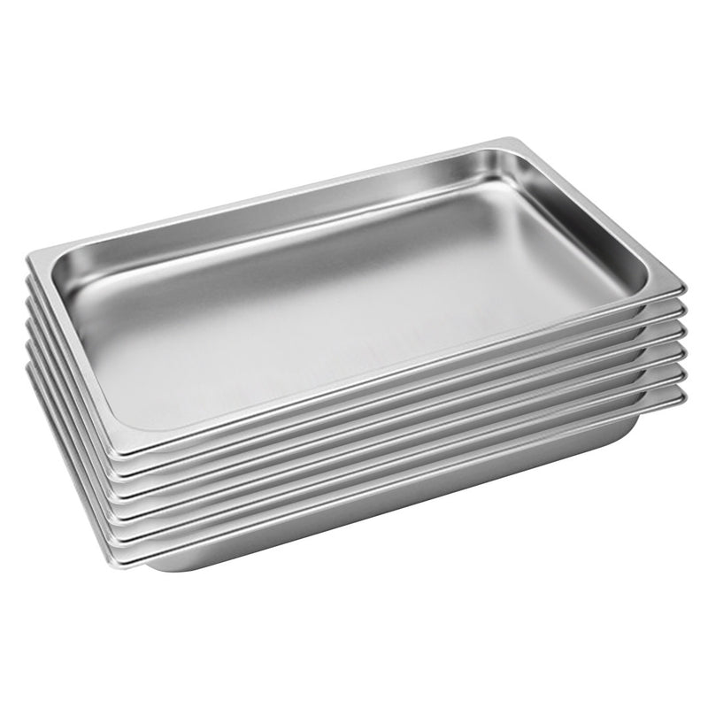 6X Full Size 1/1 Gastronorm Pan Stainless Steel 53 X 32.5 Cm 4 Cm Deep