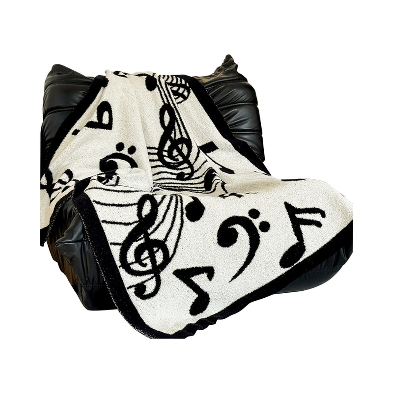 Musical Note Soft Half Fleece Throw Blanket 130x160cm Black White Cozy
