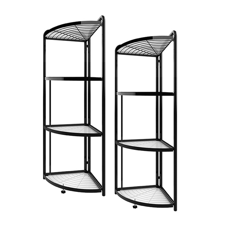2X 4 Tier Carbon Steel Corner Shelf 51cm X 35cm X 120cm 10kg Capacity Black