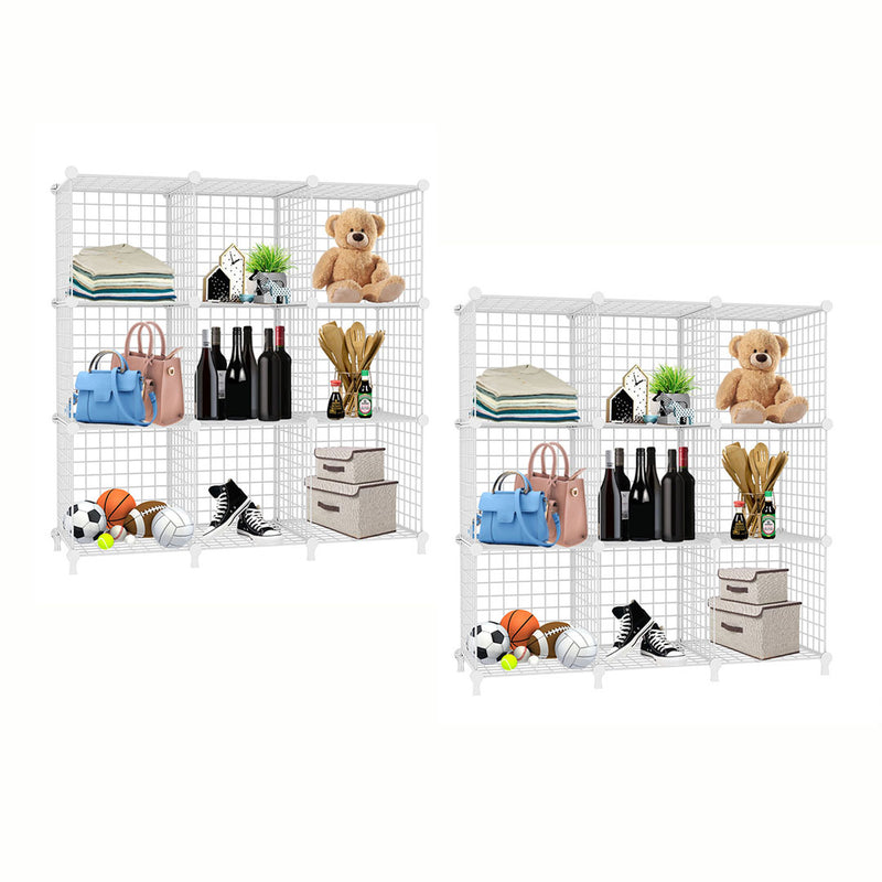 2X White 9 Cube Wire Mesh Storage Organizer Modular Portable 110x37x113cm