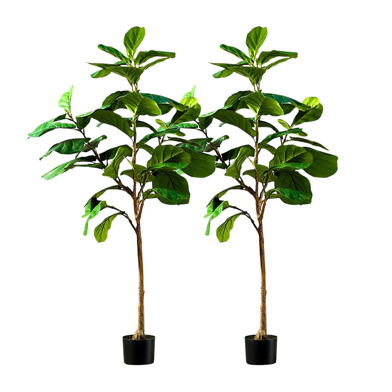 2X Artificial Potted Tree Polyethylene 155cm Realistic Green 36 Leaves Indoor