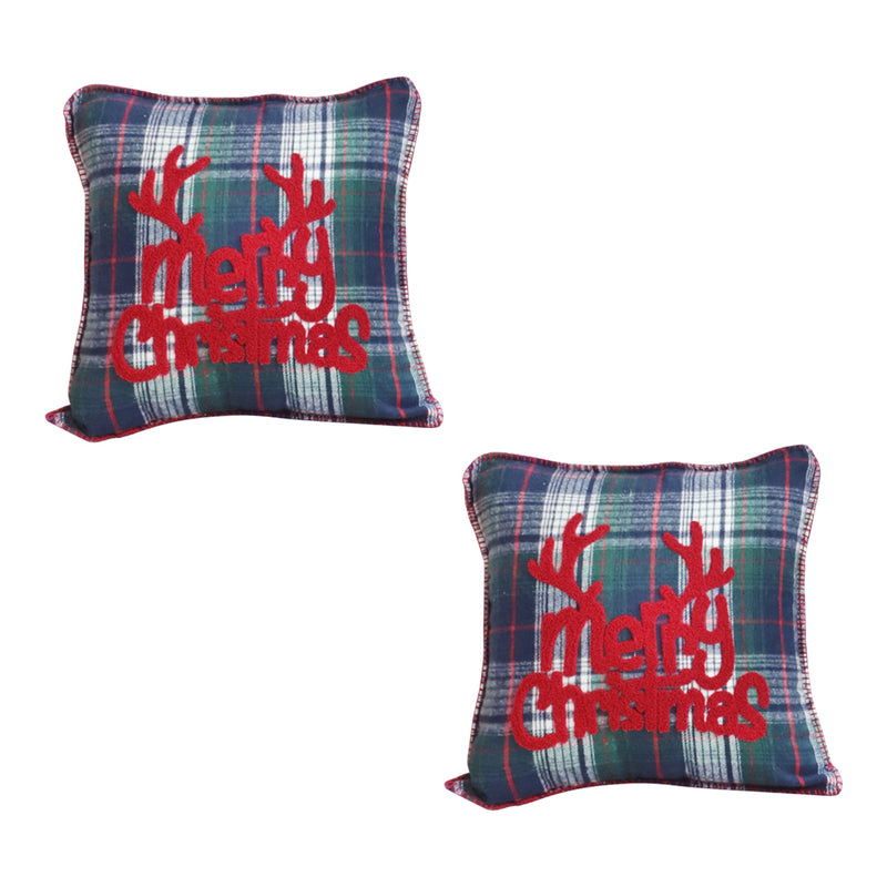 2X Plush Polyester Throw Pillow 45x45cm Christmas Plaid Antler Design Multicolor