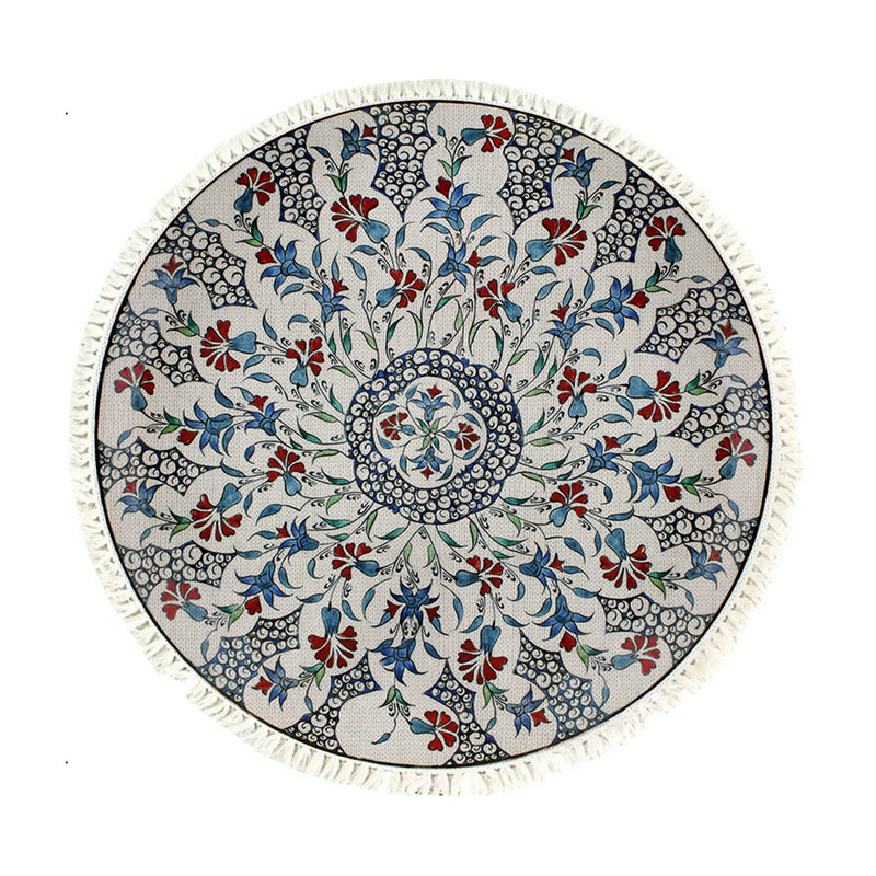 120cm Round Mandala Area Rug Polyester Plush Anti Slip Backing Living Room