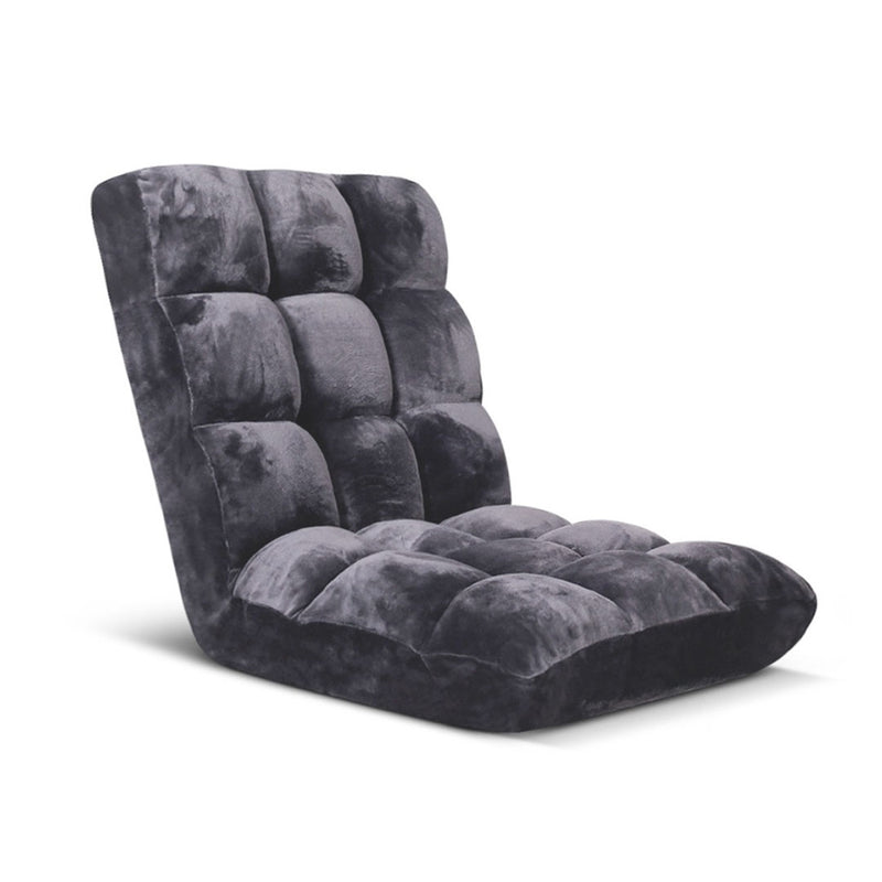 Floor Recliner Folding Lounge Sofa Chair Cushion Grey with 6 Angle Adjustment