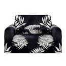 1-Seater Sofa Cover Leaf Design Stretch Slipcover Protector Dark Blue 90-140cm