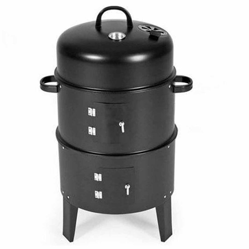 3 In 1 Charcoal BBQ Grill Smoker Steel Black Portable Outdoor Cooking