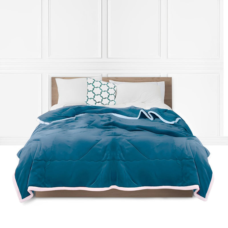Lake Blue 2cm Thick Flannel Polyester Throw Blanket 200x220cm Double Sided