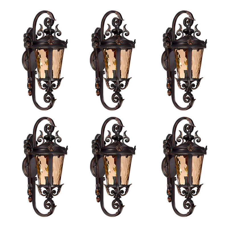 6X Vintage Wall Lantern Aluminum Glass 36x70cm Dark Brown Outdoor Light