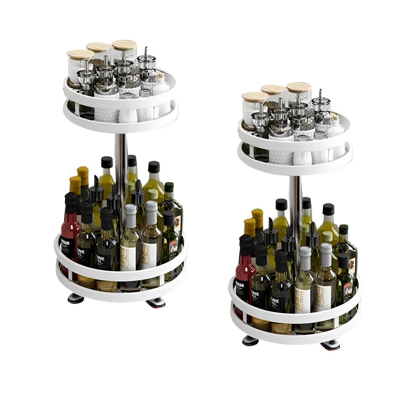 2X 2 Tier Round Rotating Spice Rack Carbon Steel 25cmx25cmx43cm White Non Slip
