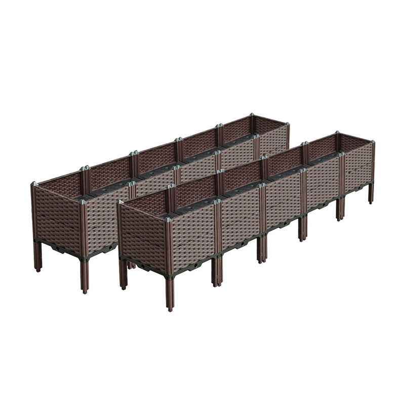2X 200cm Raised Garden Bed Polypropylene 30cm Deep Dark Brown Self Watering