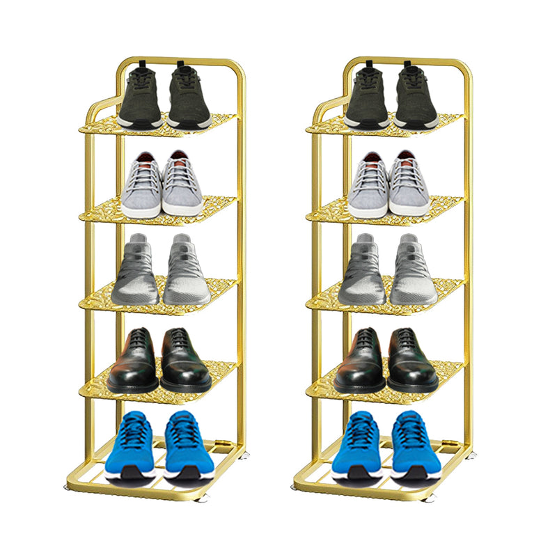 2X 5 Tier Gold Plated Metal Shoe Rack Organizer 28x7x80cm Portable Space Saving